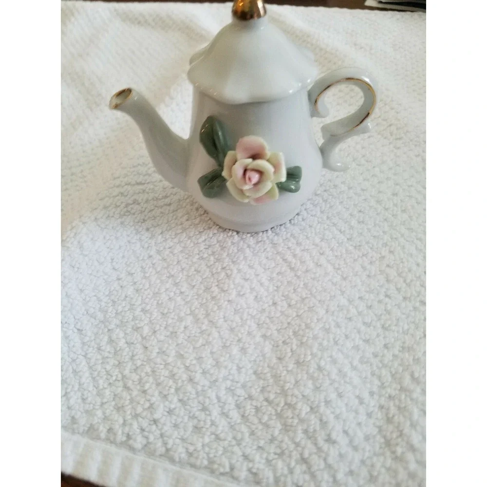 Miniature Porcelain Teapot With  Pink Rose‎